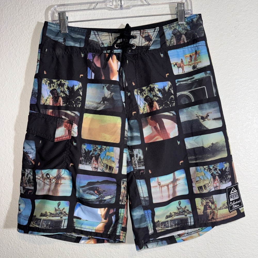Reef Men's Surfing Board Shorts 32 Collectors Edition Swim Bikini Collage NWOT